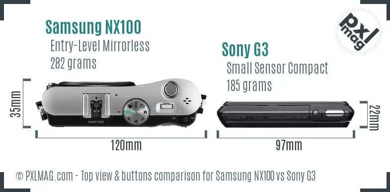 Samsung NX100 vs Sony G3 top view buttons comparison