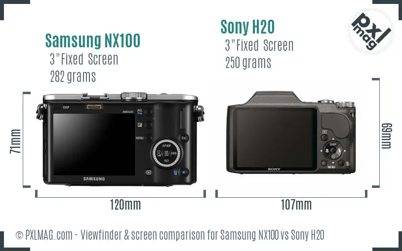 Samsung NX100 vs Sony H20 Screen and Viewfinder comparison