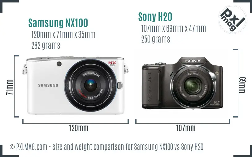 Samsung NX100 vs Sony H20 size comparison