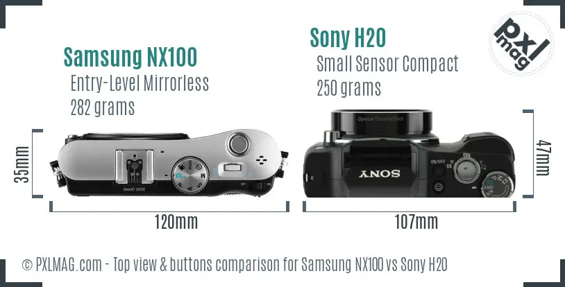 Samsung NX100 vs Sony H20 top view buttons comparison