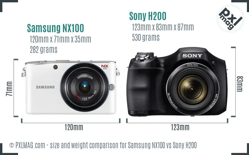 Samsung NX100 vs Sony H200 size comparison