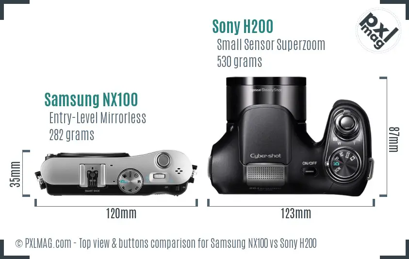 Samsung NX100 vs Sony H200 top view buttons comparison