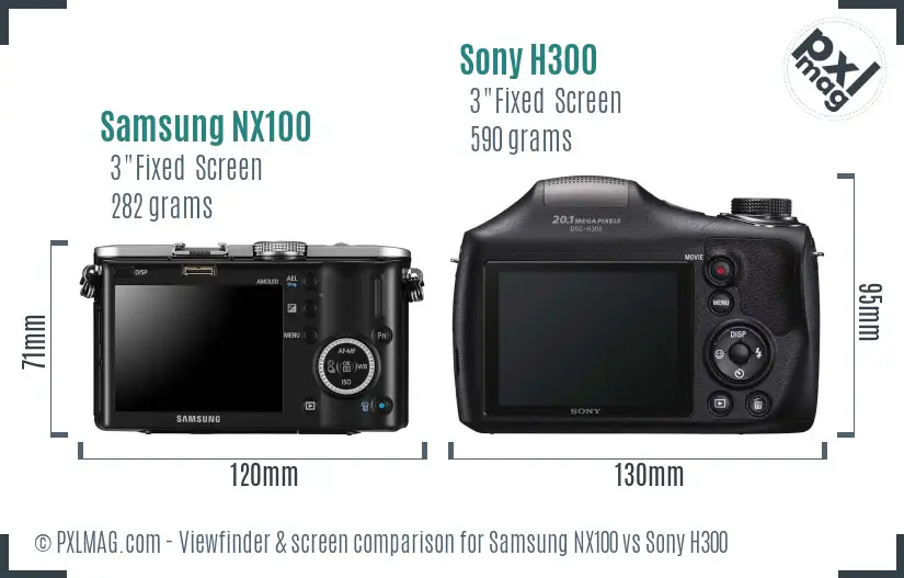 Samsung NX100 vs Sony H300 Screen and Viewfinder comparison