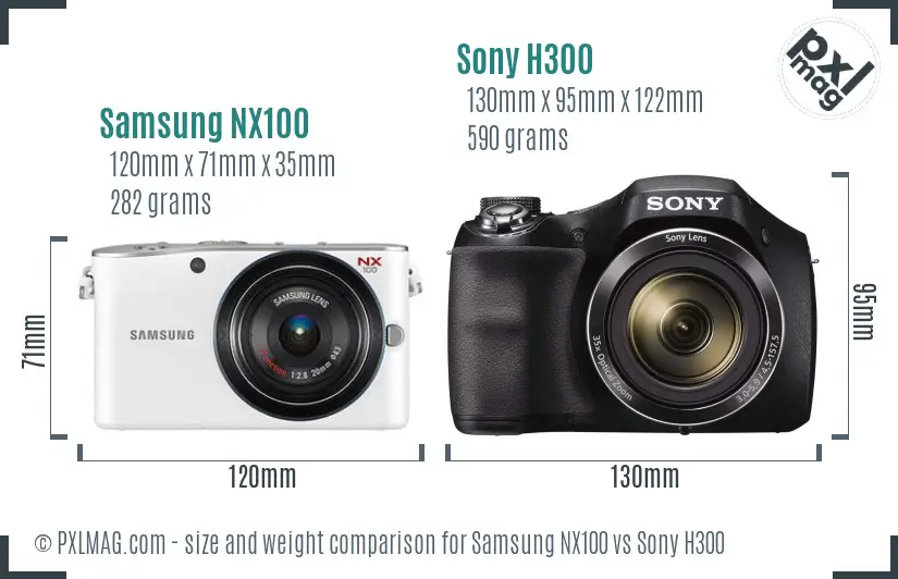 Samsung NX100 vs Sony H300 size comparison