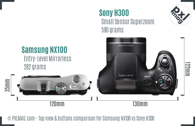 Samsung NX100 vs Sony H300 top view buttons comparison