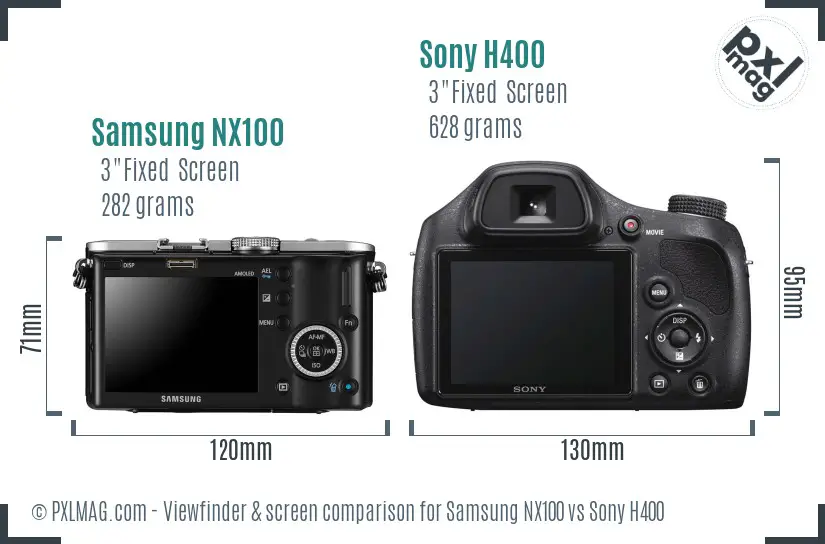 Samsung NX100 vs Sony H400 Screen and Viewfinder comparison