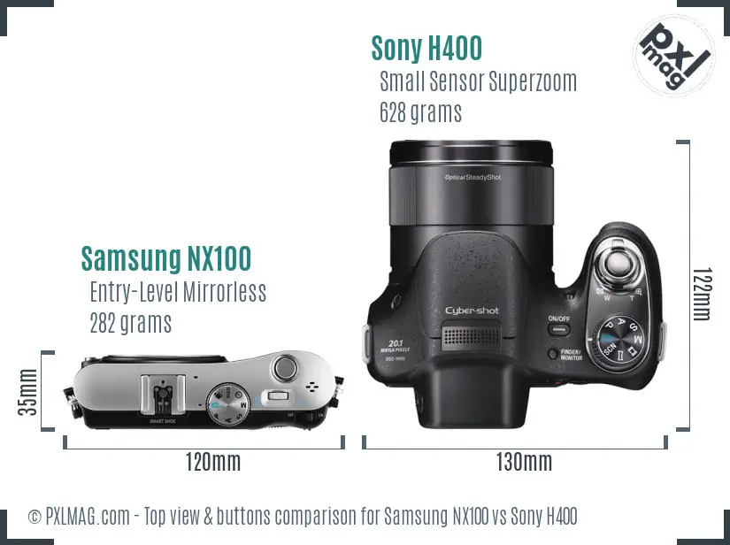 Samsung NX100 vs Sony H400 top view buttons comparison