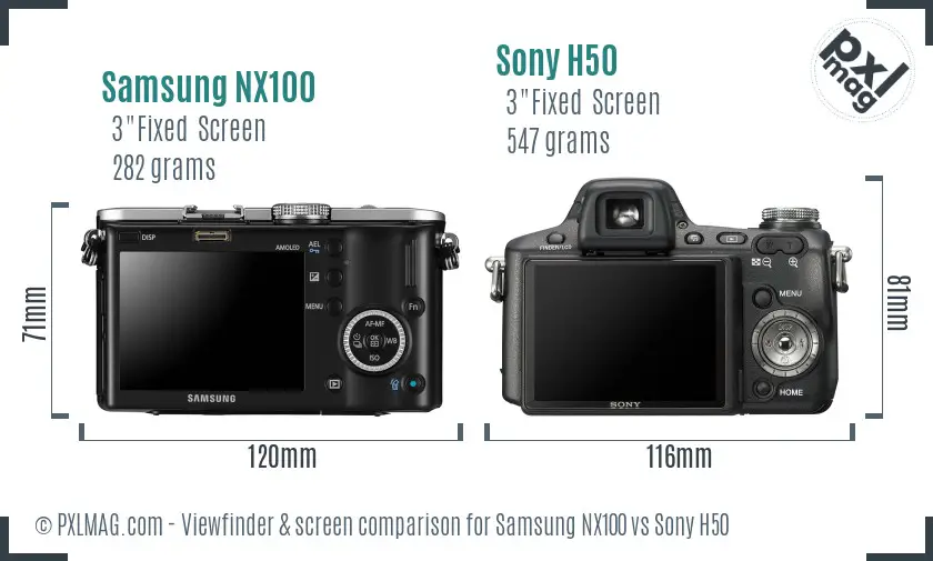 Samsung NX100 vs Sony H50 Screen and Viewfinder comparison