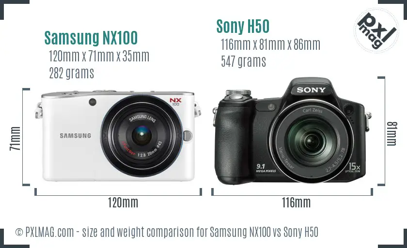 Samsung NX100 vs Sony H50 size comparison