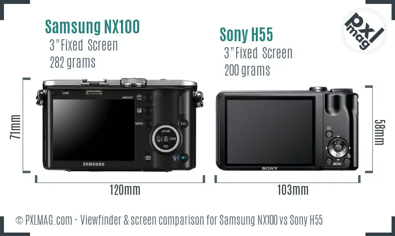 Samsung NX100 vs Sony H55 Screen and Viewfinder comparison