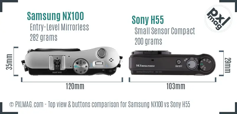 Samsung NX100 vs Sony H55 top view buttons comparison