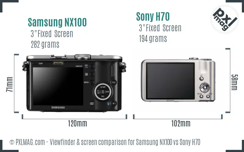 Samsung NX100 vs Sony H70 Screen and Viewfinder comparison