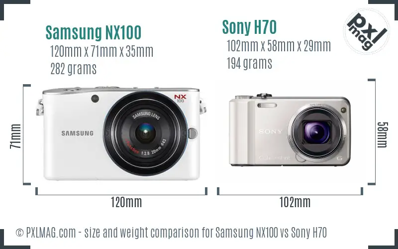 Samsung NX100 vs Sony H70 size comparison