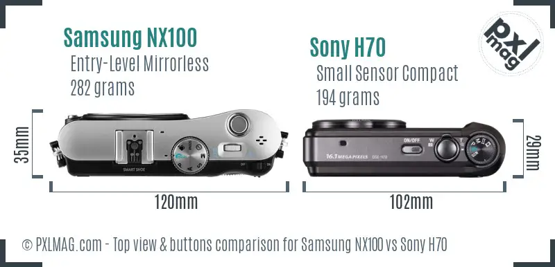 Samsung NX100 vs Sony H70 top view buttons comparison