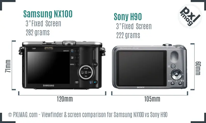 Samsung NX100 vs Sony H90 Screen and Viewfinder comparison