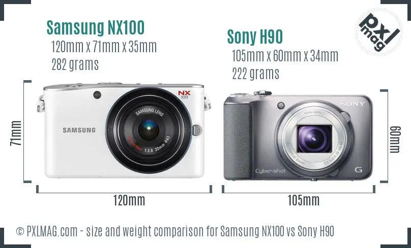 Samsung NX100 vs Sony H90 size comparison