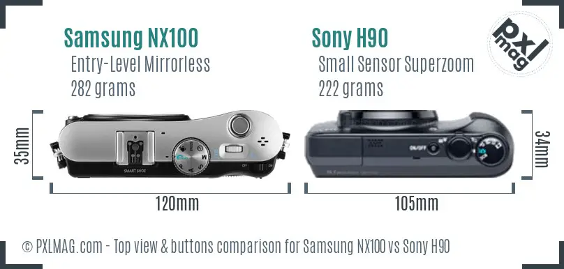 Samsung NX100 vs Sony H90 top view buttons comparison