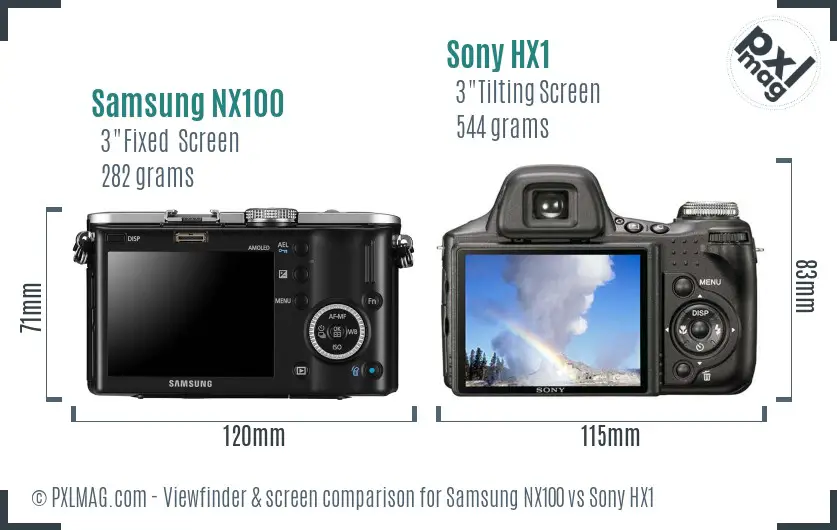 Samsung NX100 vs Sony HX1 Screen and Viewfinder comparison