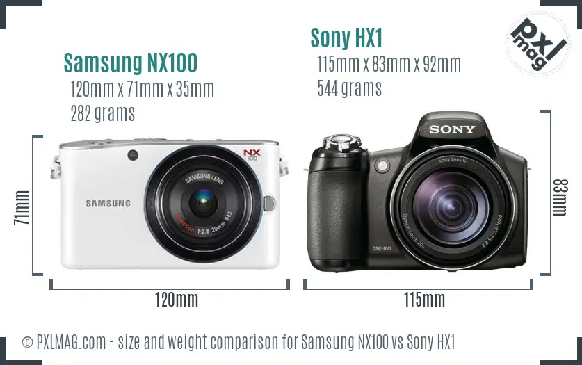 Samsung NX100 vs Sony HX1 size comparison