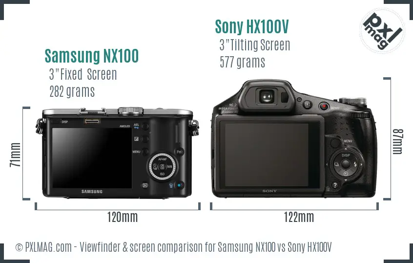 Samsung NX100 vs Sony HX100V Screen and Viewfinder comparison