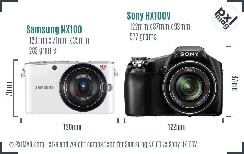 Samsung NX100 vs Sony HX100V size comparison