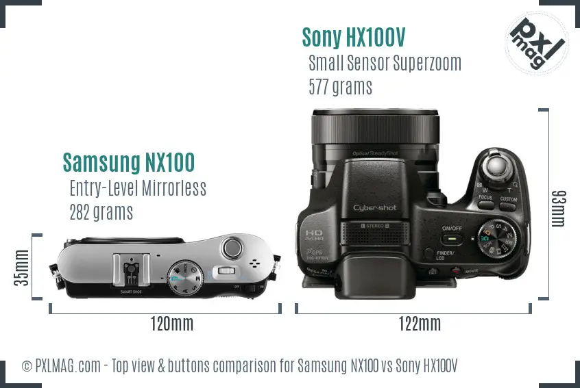 Samsung NX100 vs Sony HX100V top view buttons comparison