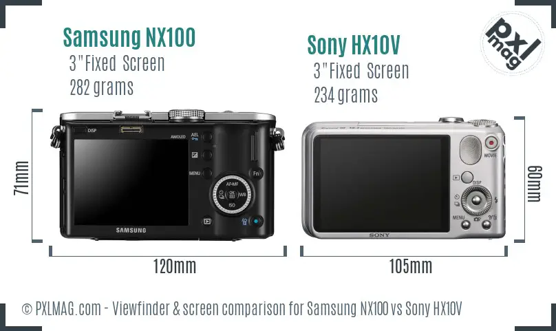 Samsung NX100 vs Sony HX10V Screen and Viewfinder comparison