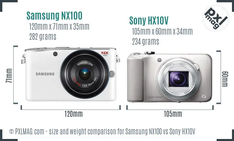 Samsung NX100 vs Sony HX10V size comparison