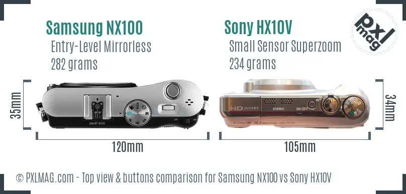 Samsung NX100 vs Sony HX10V top view buttons comparison