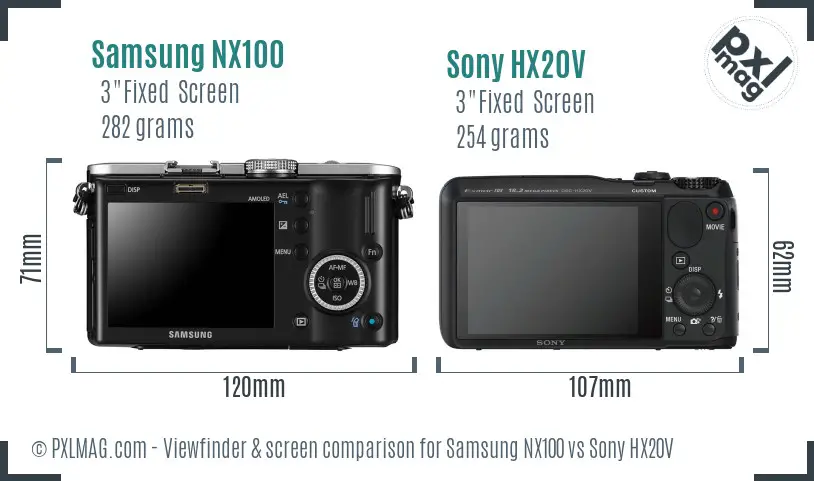 Samsung NX100 vs Sony HX20V Screen and Viewfinder comparison