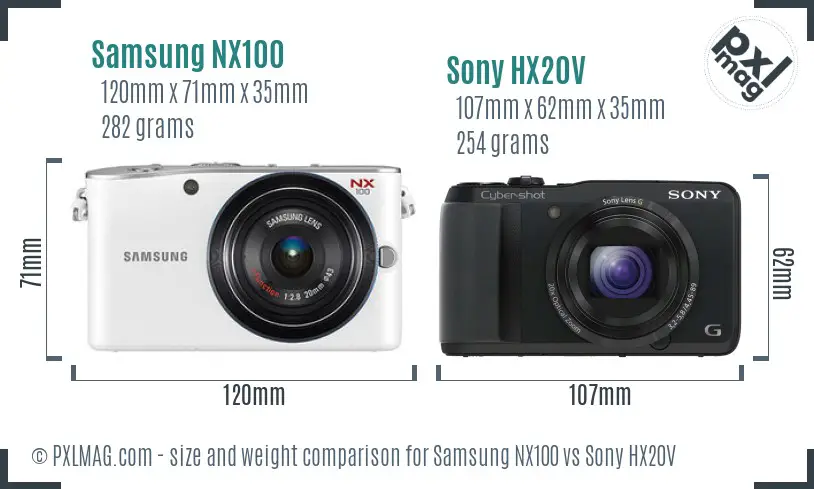 Samsung NX100 vs Sony HX20V size comparison
