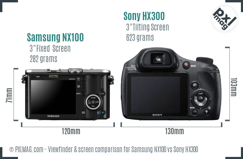 Samsung NX100 vs Sony HX300 Screen and Viewfinder comparison