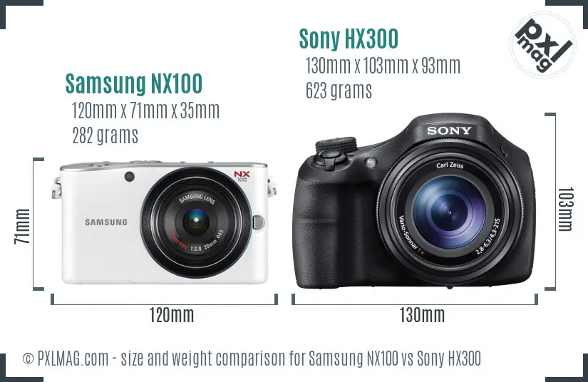 Samsung NX100 vs Sony HX300 size comparison