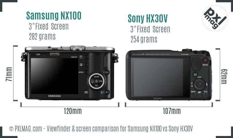 Samsung NX100 vs Sony HX30V Screen and Viewfinder comparison