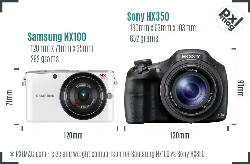 Samsung NX100 vs Sony HX350 size comparison