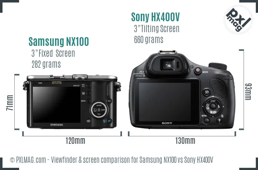 Samsung NX100 vs Sony HX400V Screen and Viewfinder comparison