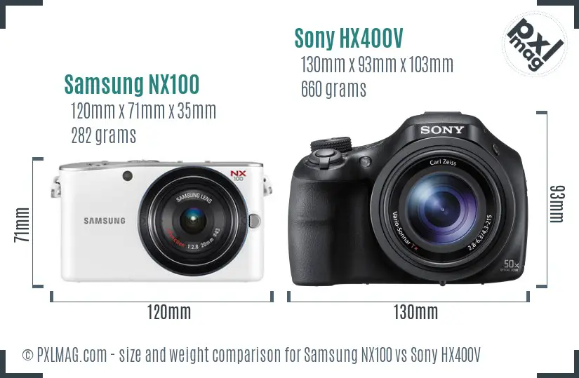 Samsung NX100 vs Sony HX400V size comparison