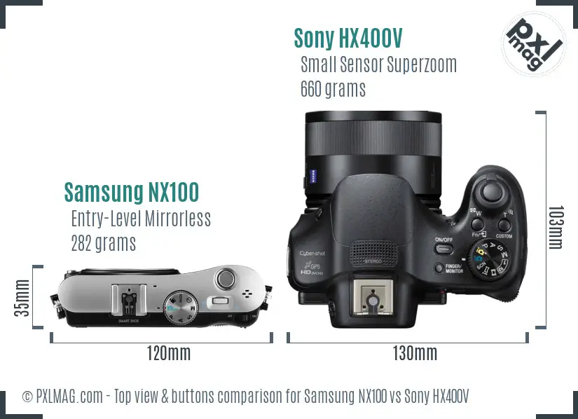 Samsung NX100 vs Sony HX400V top view buttons comparison