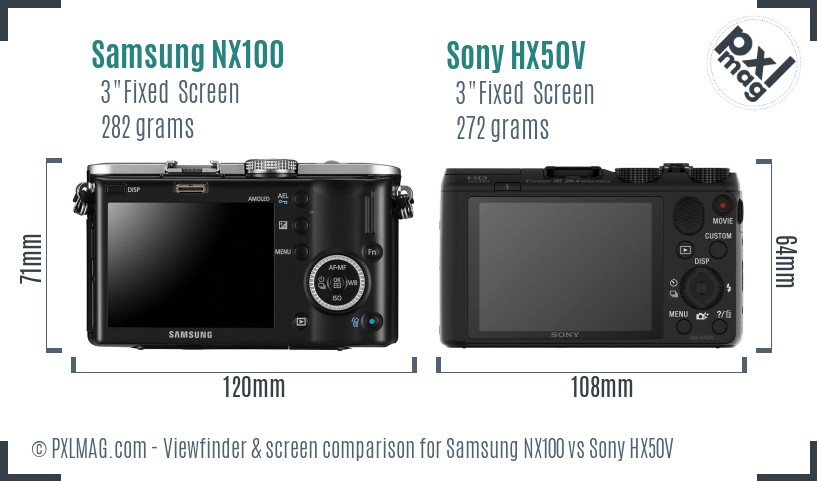 Samsung NX100 vs Sony HX50V Screen and Viewfinder comparison