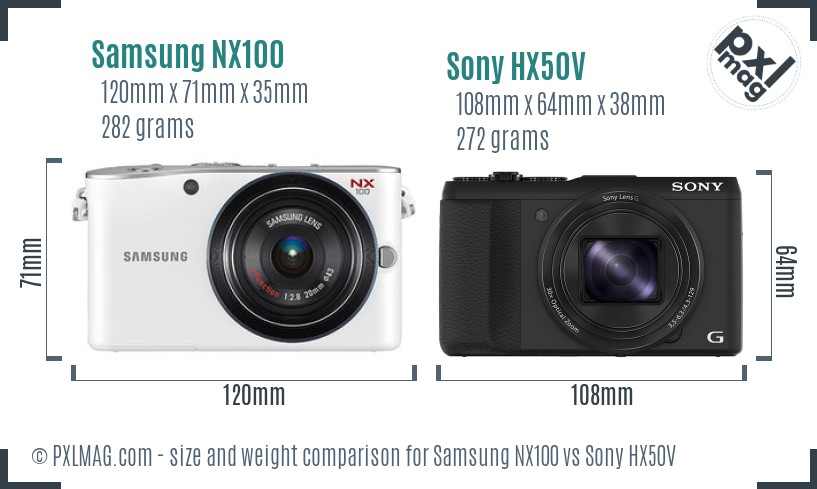 Samsung NX100 vs Sony HX50V size comparison