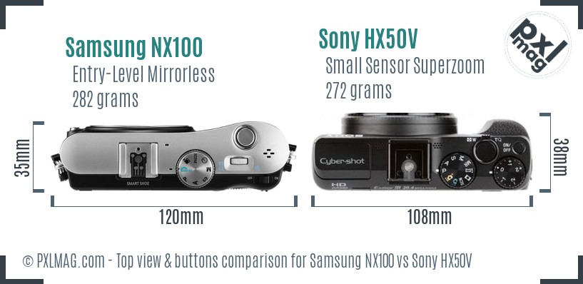 Samsung NX100 vs Sony HX50V top view buttons comparison