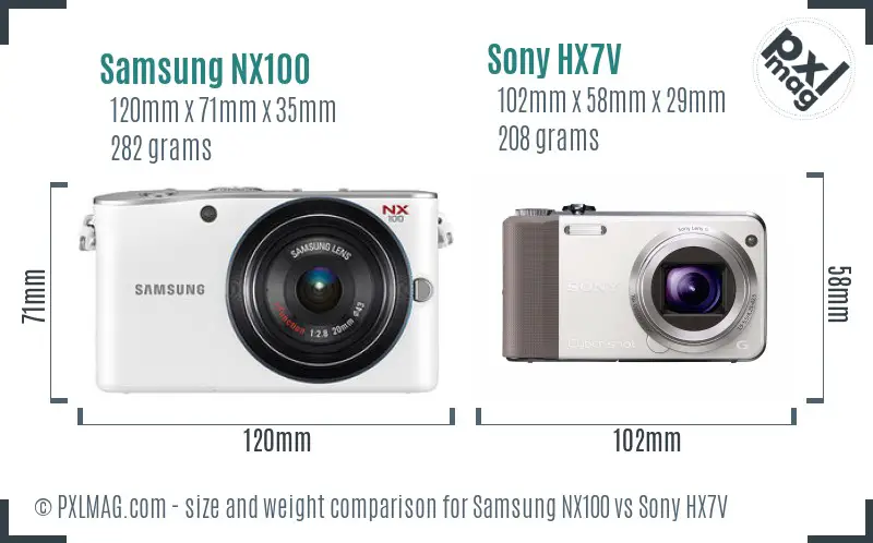 Samsung NX100 vs Sony HX7V size comparison