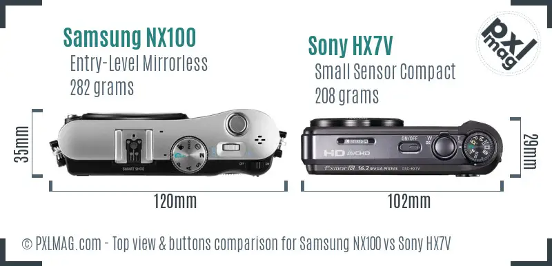 Samsung NX100 vs Sony HX7V top view buttons comparison