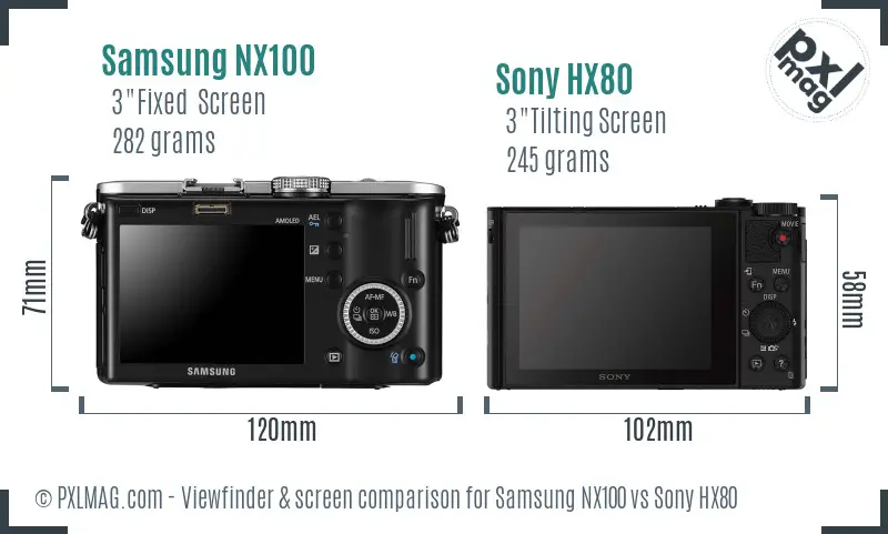 Samsung NX100 vs Sony HX80 Screen and Viewfinder comparison