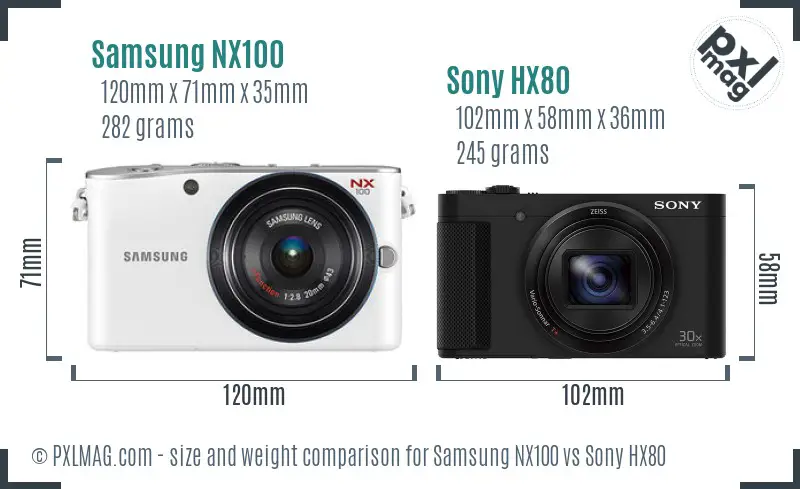 Samsung NX100 vs Sony HX80 size comparison