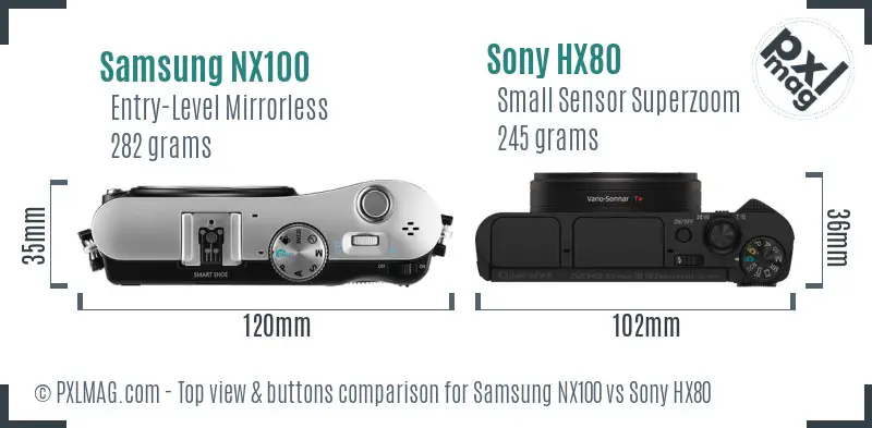 Samsung NX100 vs Sony HX80 top view buttons comparison