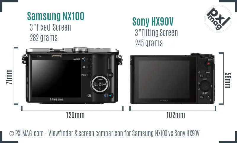 Samsung NX100 vs Sony HX90V Screen and Viewfinder comparison