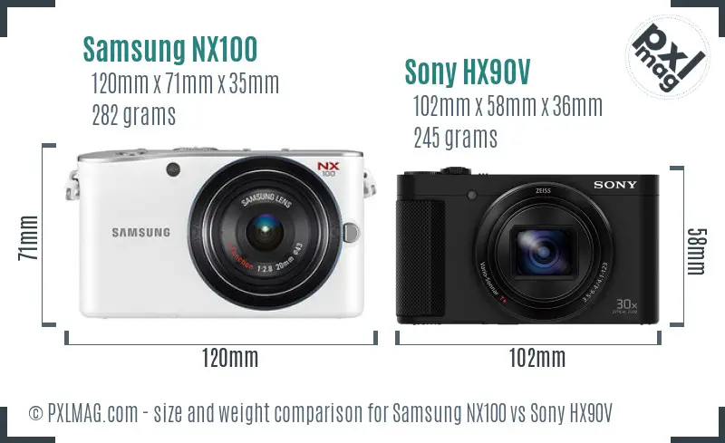 Samsung NX100 vs Sony HX90V size comparison