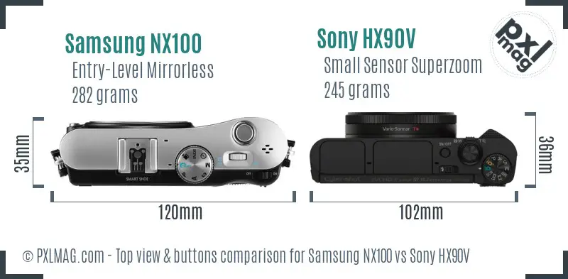 Samsung NX100 vs Sony HX90V top view buttons comparison