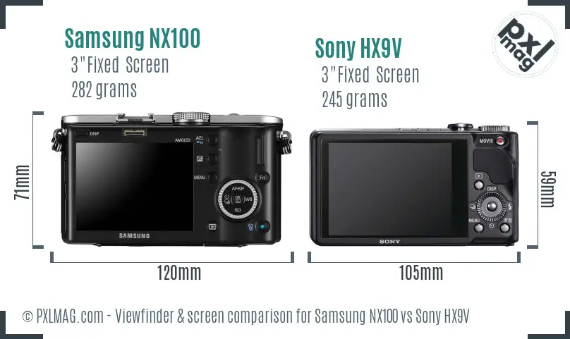 Samsung NX100 vs Sony HX9V Screen and Viewfinder comparison